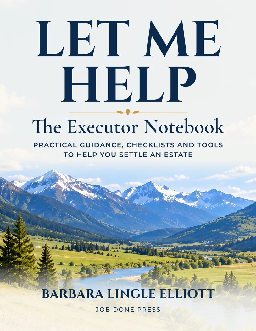 LET ME HELP: The Executor Notebook cover, with snow-capped mountains above a green river valley